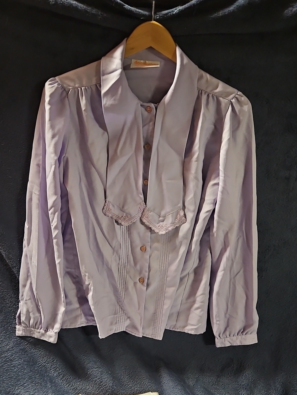 Vintage Donnkenny Light Lavender Women's Blouse with Neck Tie
